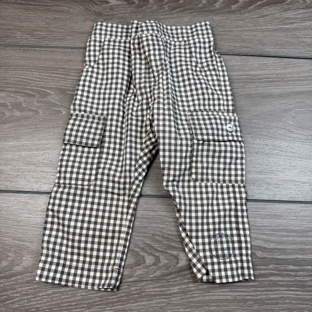 Petite Ourse Unisex Cargo Pants Gingham Check Brown 1 Year